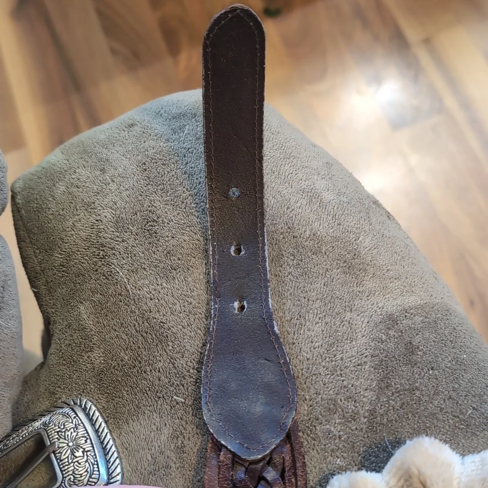 Vintage Brown Braided Western Belt With Silver Accents